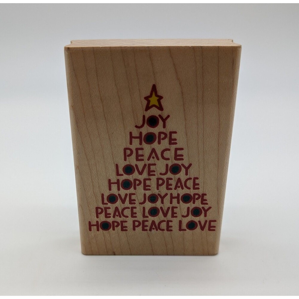 Inkadinkado Christmas Tree Mounted Rubber Stamp Kathy Davis Joy Hope Peace Love